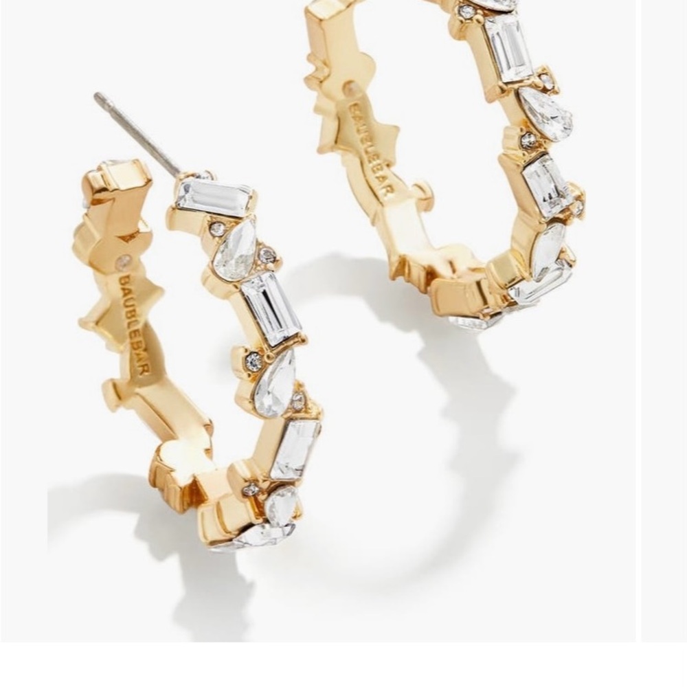 BaubleBar Marley Gold Hoop Earrings with Clear Gemstones